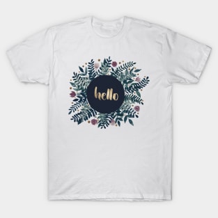 Hello flowers and branches - grey green and garnet T-Shirt